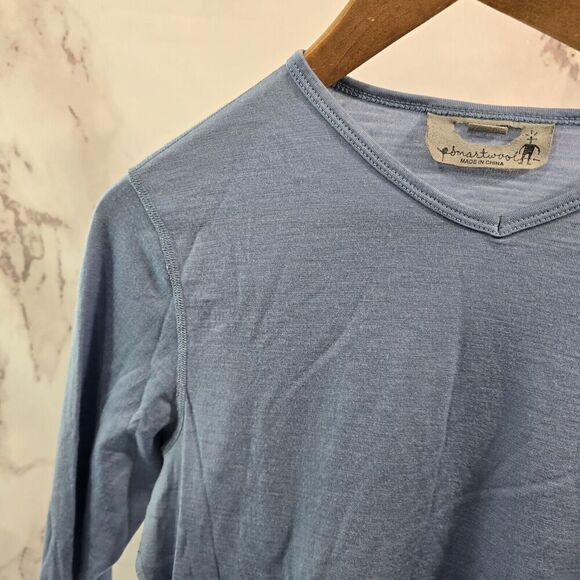 Smartwool Top Womens Large Light Blue Merino Wool Baselayer Shirt V Neck Crop - Picture 2 of 14